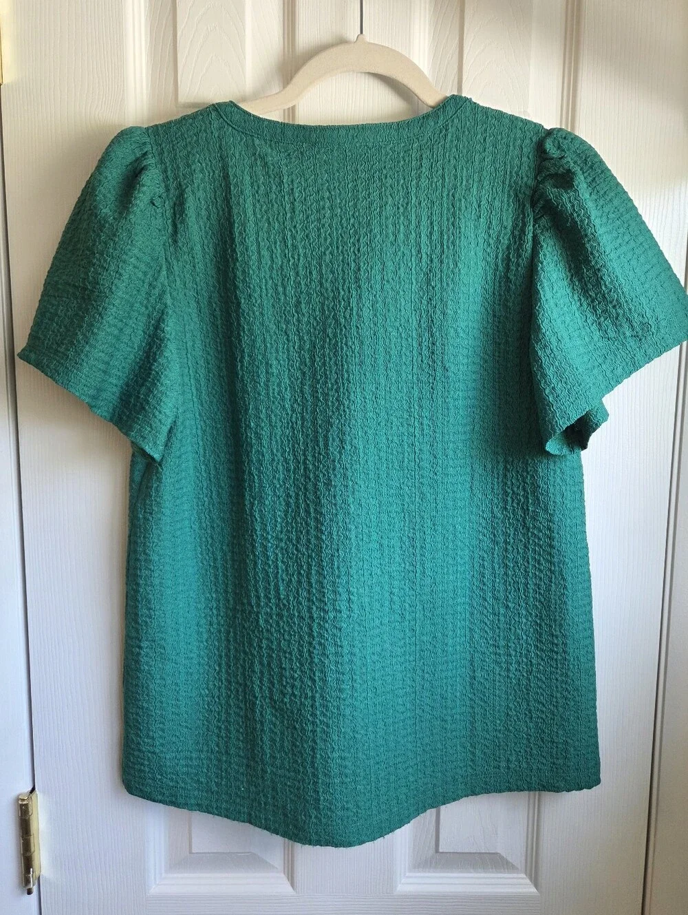 LOFT Emeral Green Textured Short Sleeve V-Neck Blouse